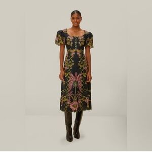 Farm Rio Black Ravenala Short Sleeve Maxi Dress Medium B1655